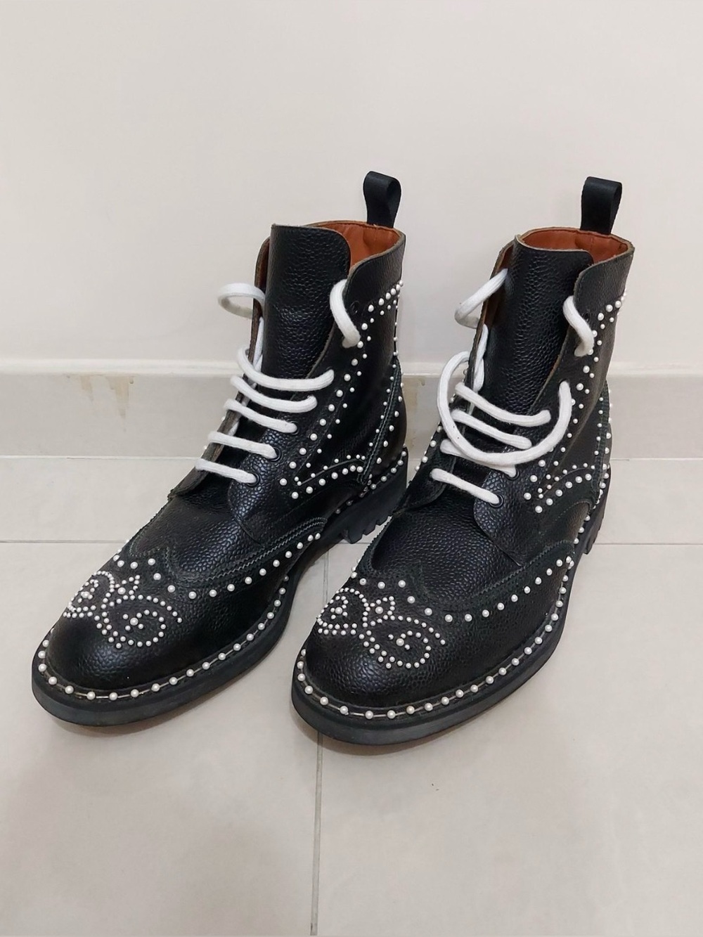 SS15 pearl studded combat boots